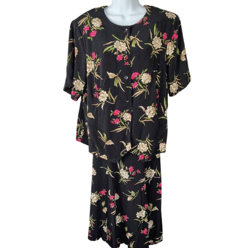 Alfred Dunner Womens 18W Black Floral Top skirt Set romantic feminine church